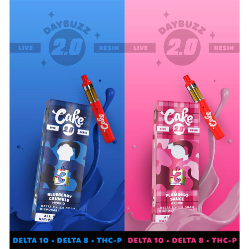 CAKE 2.0 DAYBUZZ DELTA 8 + DELTA 10 + THC-P  LIVE RESIN DISPOSABLE VAPE 2GM/5CT/PK